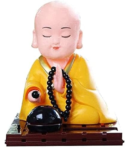 Amazon.co.jp: ソーラー式 お坊さん人形 木魚たたき 動く置物 黄色い